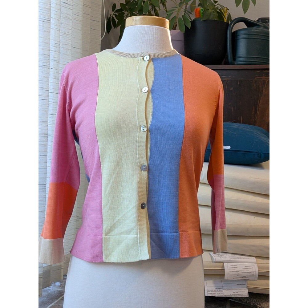 Vintage Silk Cotton Blend Colorblock Cardigan Y2K Galinda Wang